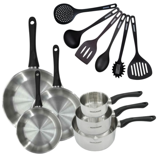 Set vase de gatit Fackelmann Geneva 3 tigai 3 oale otel inoxidabil compatibil inductie PFAS-free