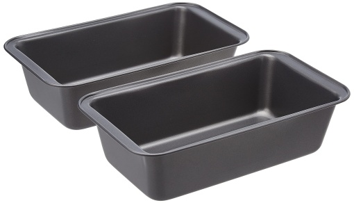 Tava de copt dreptunghiulara pentru paine Amazon Basics, pachet de 2, antiaderenta, otel carbon, gri, 27x15x7 cm