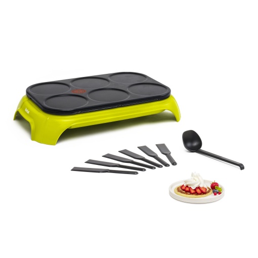 Tefal PY5593 Crep'Party Colormania Crepemaker | Platou cu 6 jgheaburi de crepe | Indicator de temperatura Thermo-Spot | incl. 6 spatule si un polonic | Galben/Negru