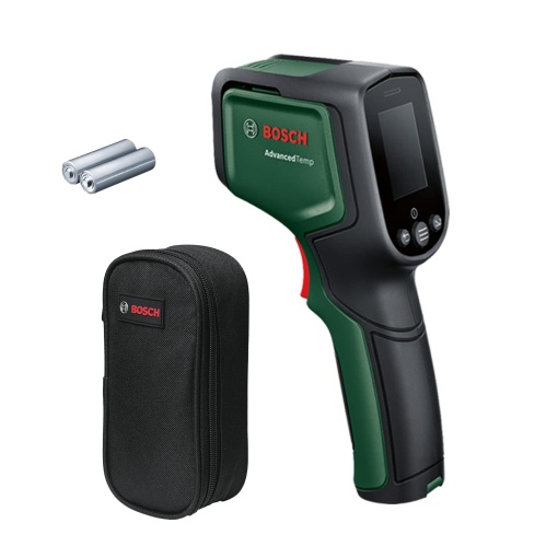Termometru cu infrarosu Bosch Home and Garden AdvancedTemp (-30degC pana la +500degC, detectare integrata a mucegaiului si a puntii termice, afisaj LED pentru interpretare usoara, carcasa din material reciclat)