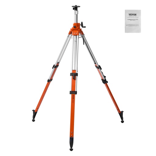 Trepied de constructie VEVOR, suport filetat 5/8"-11, reglabil pe inaltime 1145-2905 mm, trepied de topografie robust, cu nivela cu bula de aer si limitator de difuzie, picioare antiderapante, pentru lasere si dispozitive de nivelare