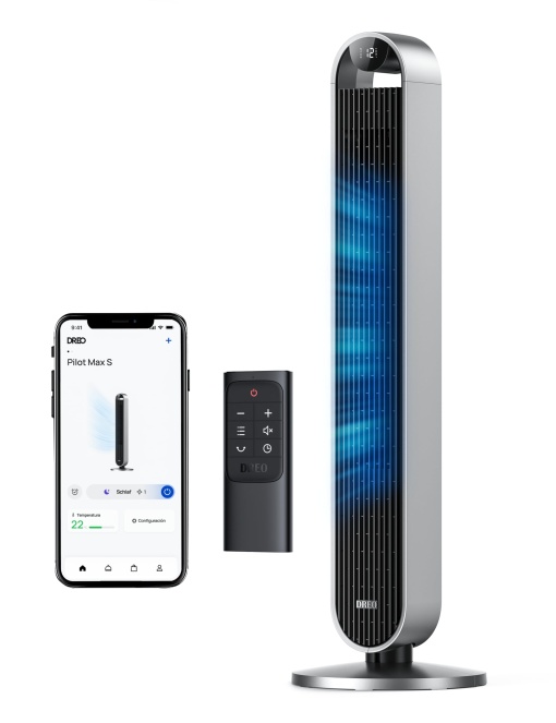 Ventilator turn inteligent silentios Dreo de 25 dB cu control vocal, ventilator WiFi Alexa, control APP, ventilator oscilant in picioare la 120 deg, 12 viteze, 4 moduri, cronometru de 12 ore, Pilot Max S