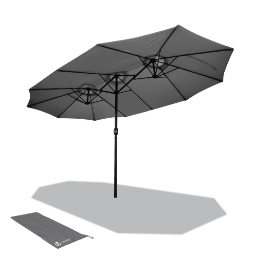 VOUNOT Umbrela dubla cu manivela, umbrela de soare de piata umbrela de gradina umbrela de soare de terasa, protectie solara, 460 x 270 cm, gri