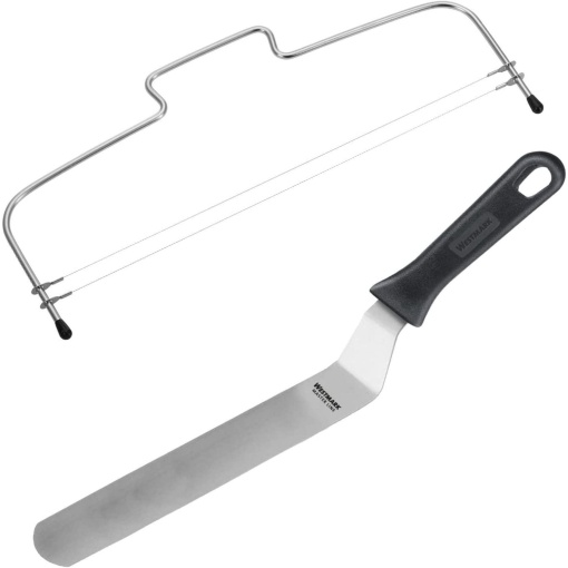 Westmark 1 Cake Layer Separator cu 2 fire de taiere zimtate 1 palet unghiular 395 cm otel inoxidabil lungime 32 cm Simplex Duo argintiunegru 716022E9