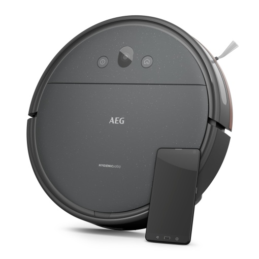 AEG AR61UW1DG Robot aspirator, giroscop + camera, baterie litiu 14,4 V, durata de functionare 120 min, rezervor de apa 0,25 L, aplicatie iOS/Android, 2 perii motorizate, statie de incarcare, Pug, gri