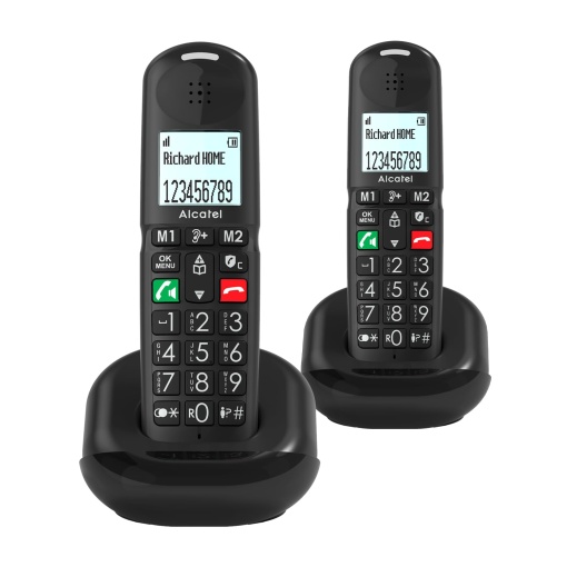 ALCATEL XL685 Duo - Telefon fix fara fir DECT pentru seniori in format XL - Afisaj grafic de inalta rezolutie - Butoane mari - Audio Boost - Difuzoare - Blocarea apelurilor - 2 telefoane - Negru