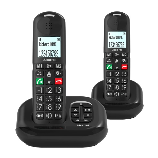 ALCATEL XL685 Voice Duo - XL Telefon fix fara fir DECT pentru seniori cu robot telefonic - Butoane mari - Audio Boost - Difuzoare - Blocare apeluri - 2 telefoane - Negru
