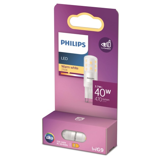 Arzator standard LED Philips, inlocuitor pentru halogen de 40 W, priza G9, lumina alba calda2700K