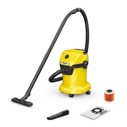 Aspirator umed/uscat Karcher WD 3 V-17/4/20, incl. filtru cartus, sac filtrant din lana, 1.000 W, recipient din plastic: 17 l, furtun de aspiratie: 2 m si depozitare furtun, functie de suflare, duza pentru podea si crapaturi
