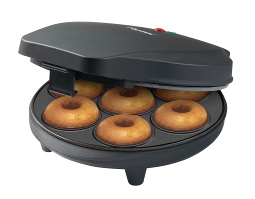 Bestron Donut Maker in design retro, mini aparat de gogosi pentru 7 gogosi mici, inclusiv cos suspendat si acoperire antiaderenta, 700 wati, culoare: negru mat
