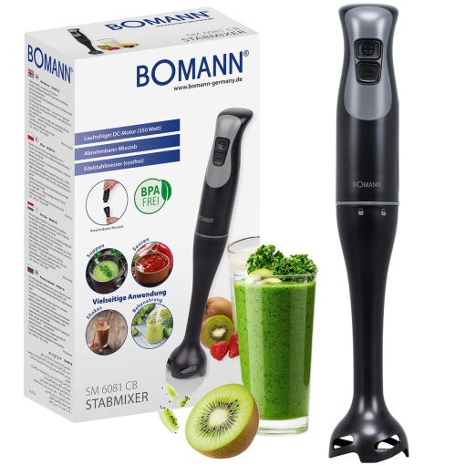 Blenderul de mana Bomann(r) pentru smoothie-uri, shake-uri, supe | Functia Turbo | Blender 350W | Cutit din otel inoxidabil | blender detasabil | Blender de mana | blender electric de mana fara BPA | SM 6081 CB