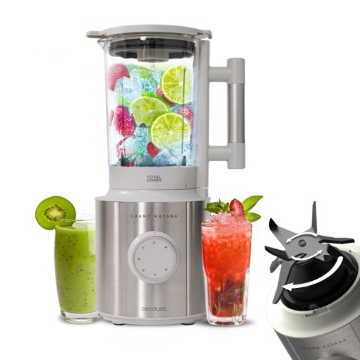 Cecotec Stand Mixer Grand Katana 2700MAX Total Destroy W. Putere maxima 2700W, tehnologie contra-rotativa, cutit cu 8 lame cu acoperire din titan negru, ulcior termorezistent 1.8L