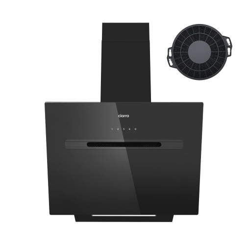 CIARRA CBCB6736G A+++ Hota inclinata fara cap 60cm 700m3/h cu aplicatie Wi-Fi Control tactil Aer de evacuare cu recirculare a aerului 4 niveluri Hota de politie booster CBCF006 filtru de carbune activ, negru