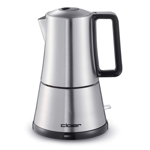 Cloer 5928 Moka Maker, "Espressor electric", 3-6 cani, insertie din otel inoxidabil, oprire de siguranta, supapa de siguranta, comutator de pornire/oprire, 365 W, otel inoxidabil