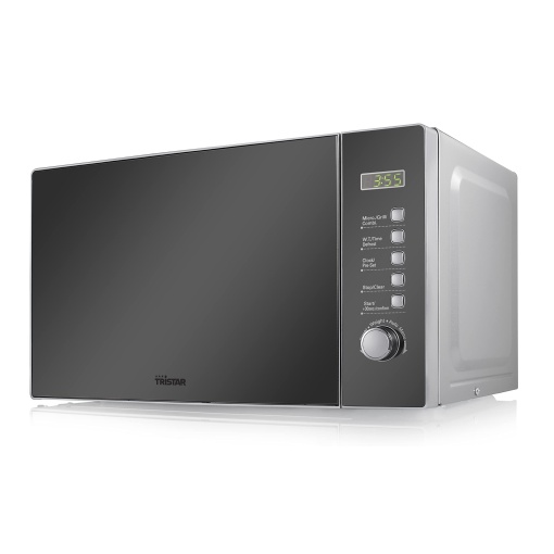Cuptor cu microunde combinat Tristar, 800 wati, 20 litri, 8 niveluri de putere, functie gratar 1000 W, functie dezghetare, cronometru, usa oglinda, argintiu, MW-2705