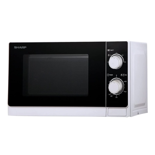 Cuptor cu microunde Sharp R200WW Solo / 20 L / 800 W / 5 niveluri de putere / Cronometru de la 35 de minute la 00 de secunde / Dezghetare controlata in greutate / Mod de economisire a energiei / Platan din sticla (25,5 cm) / Alb