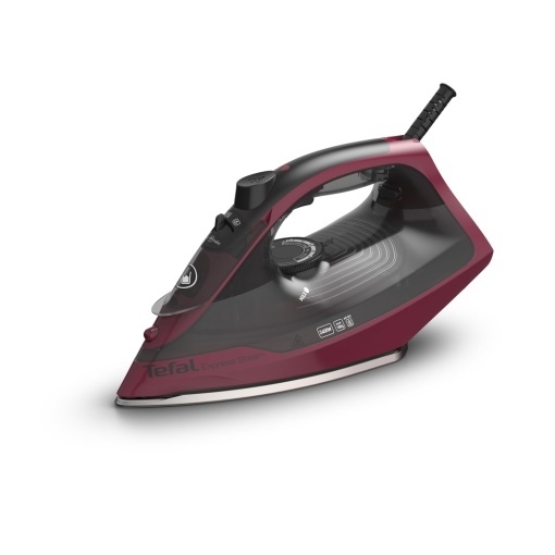 Fier de calcat cu abur Tefal FV2846 Express, 2400 W, control debit de abur 40 g/min, jet de abur 180 g/min, functie anti-picurare impotriva petelor de pe rufe, rezervor de apa de 270 ml, negru/rosu vin
