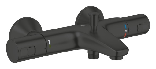 GROHE Precision Start, robinet pentru cada, cu economie de apa (robinet de dus, termostat mentine temperatura constanta, anti-oparire la 38degC, baterie cu buton de economisire a apei), negru, 345982430