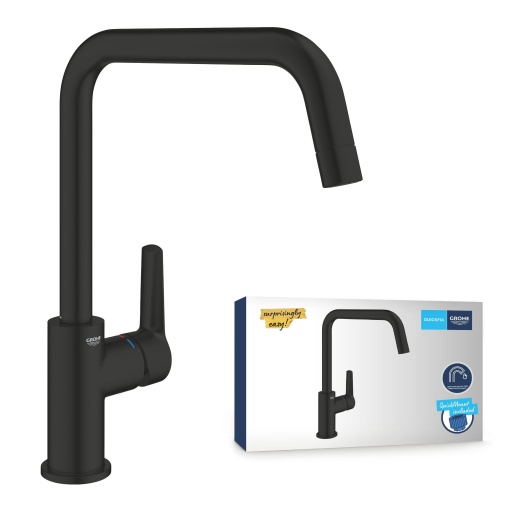 GROHE Start - Baterie chiuveta cu o singura parghie (interval de pivotare 150deg, montare cu o singura gaura, gura inalta), negru mat, 304702430