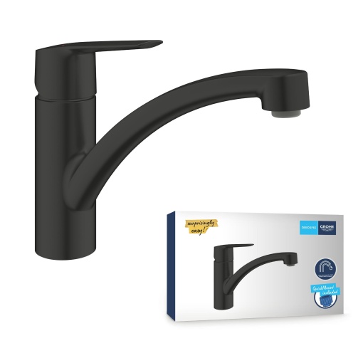 GROHE Start, robinet de bucatarie (pivotare la 140deg, conexiune flexibila, inclusiv instrument de asamblare), negru, 305302431