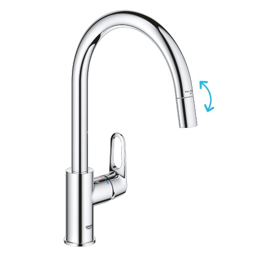 GROHE StartFlow - Baterie de chiuveta cu o singura parghie (gura inalta, pulverizare cu mousseur extrasa, raza de rotire la 360deg, durabila), crom, 305690000