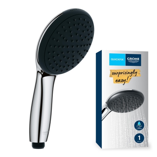 GROHE Vitalio 110 - Dus de mana cu economie de apa - 9l pe minut (1 tip de pulverizare, conexiune standard, inel de silicon protejeaza impotriva caderilor), rotund, crom, 27940001