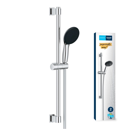 GROHE Vitalio 110 - Set de sine de dus - 14l pe min (2 tipuri de pulverizare, bara de dus 60cm, lipici sau burghiu), rotund, cromat, 26951001