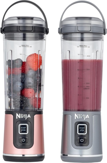 Mini blender fara fir Ninja Blast 530 ml pachet de 2 capac de baut rezistent la scurgeri reincarcabil smoothie-uri si shake-uri proteice din mers ames