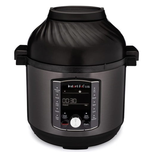 Multicooker electric Instant Pot Pro Crisp 11 in 1 - Oala sub presiune, friteuza, aragaz lent, abur, gratar, deshidratator si masina sous-vide - otel inoxidabil negru, 1500W, 7.6L,
