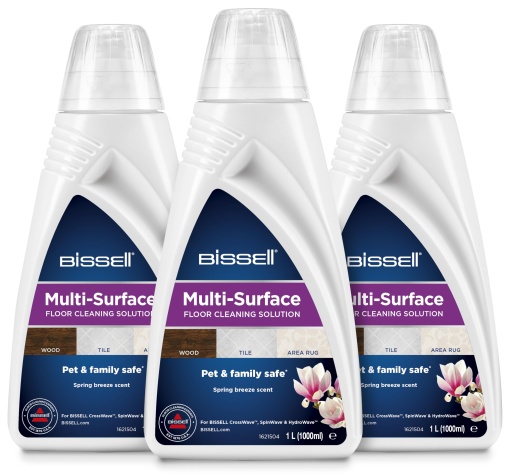 Pachet de solutii de curatare a suprafetelor multiple BISSELL | Curatator de pete pentru pardoseli din lemn, laminate si covoare | 3 x 1 litru | Pentru CrossWave, SpinWave si HydroWave | 2885