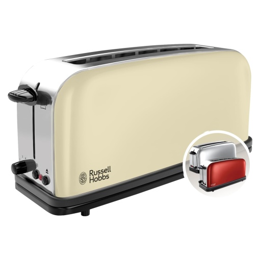 Prajitor de paine Russell Hobbs fanta lunga pentru 2 felii 1 felie larga de paine Culori crema din otel inoxidabil fante pentru paine prajita foarte l