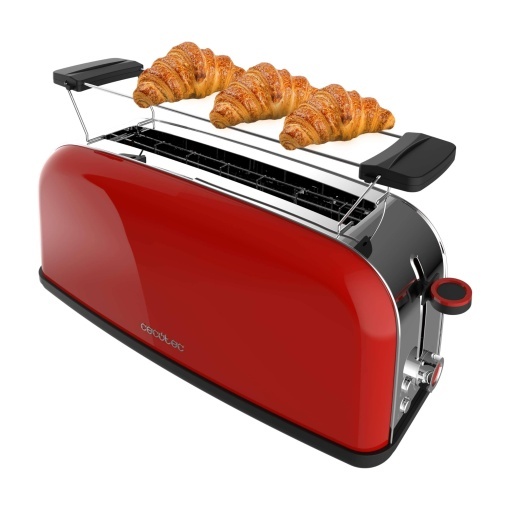 Prajitor de paine vertical Cecotec cu 1 fanta lunga Toastin time 850 rosu lung 850 W 2 felii de paine fanta lata de 38 cm atasament pentru chifle si t