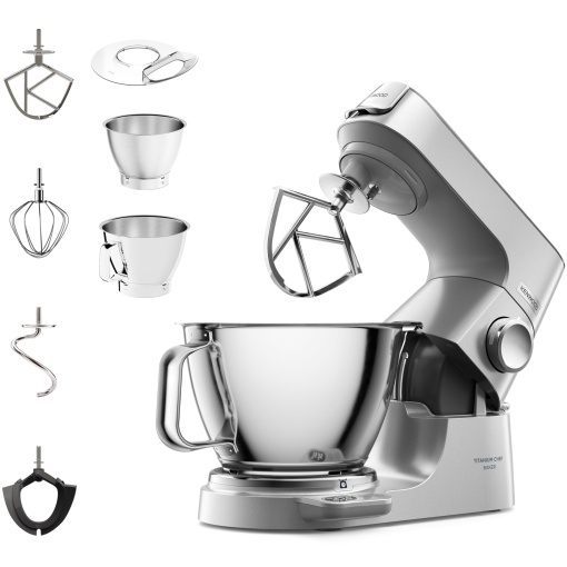 Robot de bucatarie Kenwood Titanium Chef Baker KVC85004SI cu cantar integrat incl set de patiserie din 3 piese bol de amestecare de 5 L si 35 L contro