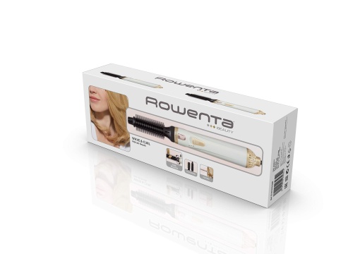 Rowenta CF3910 Perie cu aer cald cu eliberare a buclelor, sistem usor de derulare a ondulatiilor si ondulatiilor, acoperire ceramica/turmalina, 2 setari de temperatura si ventilator, alb, 1 bucata (1 pachet)