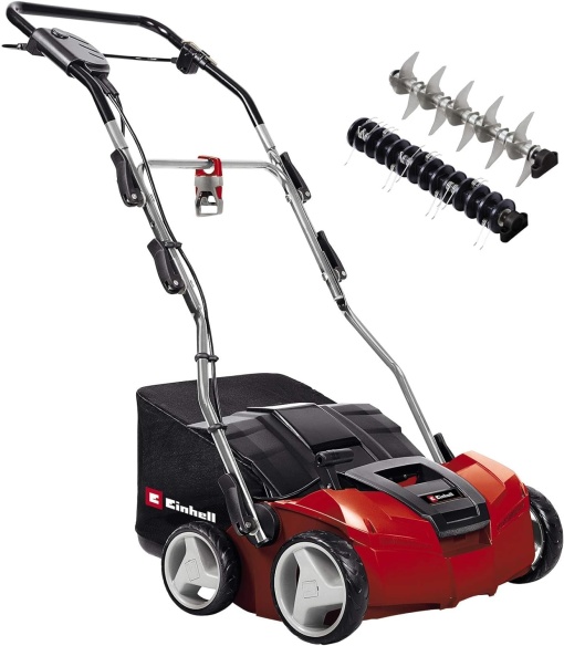 Scarificator-aerator electric Einhell GE-SA 1435 (1400W, latime de lucru de 35 cm, adancime de lucru de pana la 3-9 mm, inaltime reglabila 1400W) ghidon, geanta de colectare 28L, incl. rola ventilator)