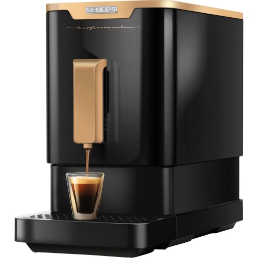 Sencor Machine Expresso GOLD Edition 19 Bars Compact - Curatare automata - Rasnita de cafea cu boabe - Espressor automat - Rasnita Barista Express, termobloc si sistem de preparare patentat