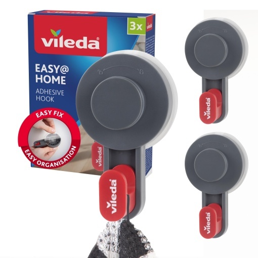 Set 3 carlige autoadezive Vileda rezistente pana la 3 kg pentru baie si bucatarie