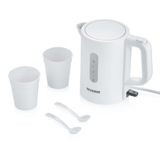 Set ceainic de calatorie SEVERIN ceainic de calatorie pentru 05 l cu tensiune comutabila 115230 V ceainic electric cu 2 pahare de plastic si 2 linguri