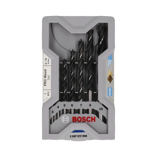 Set de burghie elicoidala pentru lemn Bosch 7x PRO (pentru lemn de esenta moale, lemn de esenta tare, O 3,0, 4,0, 5,0, 6,0, 7,0, 8,0, 10,0 mm, accesorii profesionale Masina de gaurit/surubelnita)
