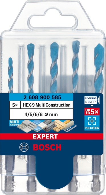Set de burghie pentru constructii multiple Bosch 5x EXPERT HEX-9 (pentru beton, gresie moale, O 4-8 mm, accesorii profesionale Masina de gaurit/surubelnita cu percutie, Masina de gaurit/surubelnita)