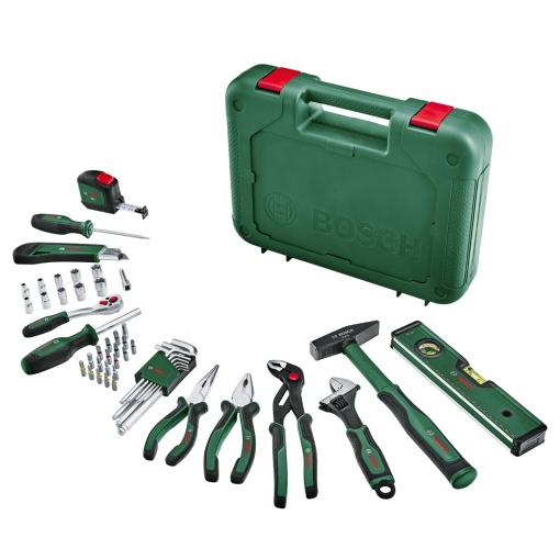 Set de scule de mana Bosch Advanced, 52 de bucati (set cu unelte de inalta calitate pentru bricolaj experimentat; durata lunga de viata; materiale de inalta calitate; design ergonomic)