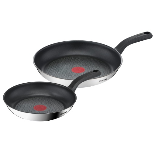 Set G726S204 Tefal, Otel inoxidabil, 24 cm si 28 cm, Vase de gatit din 2 piese, Comfort Max, Tigai, Negru/Argintiu
