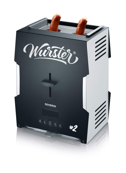 SEVERIN WURSTER, carnati perfect rumeniti prin simpla apasare a unui buton in doar 5 minute, fara adaos de grasime straina, inclusiv clesti din lemn, negru, otel inoxidabil/plastic, WT 5005