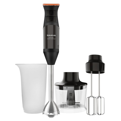 Taurus BAPI 1200 Rocket - Blender de mana 1200W | 20 de niveluri de viteza | Functia turbo | Lame din otel inoxidabil | Tel dublu | Design ergonomic | Pahar de masurare de 500 ml, negru