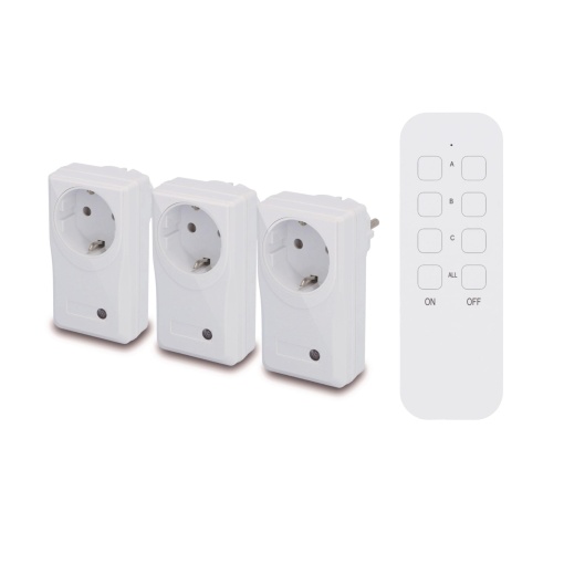 Unitec 48110 Set de comutatoare de la distanta fara fir cu functie de auto-invatare, set de prize fara fir, 3 prize + 1 telecomanda, alb