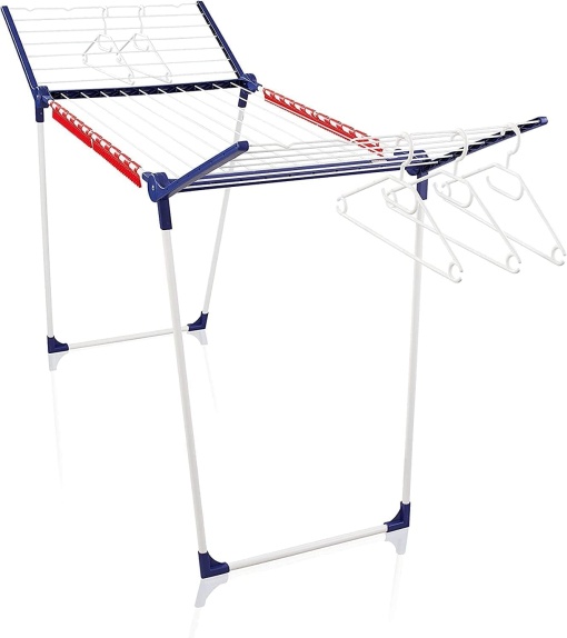 Uscator de podea solida Leifheit Pegasus 200 cu lungime de uscare de 20 m pentru 2 incarcaturi de rufe, uscator de rufe cu aripi pentru rufe lungi cu 4 suporturi pentru piese mici, sine de umeras si 5 umerase [Exclusiv Amazon]