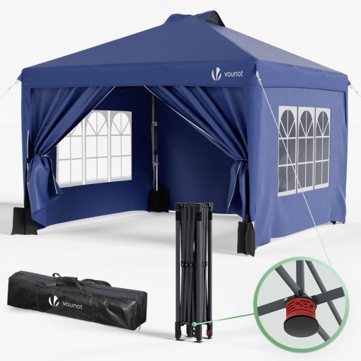 VOUNOT Foisor 3x3m Impermeabil Grajd Rezistent la iarna, Pop Up Foisor pliabil cu 4 panouri laterale si 5 saci de nisip, Cort pliabil pentru petreceri Cort de gradina Foisor de gradina incl. Geanta, Glau