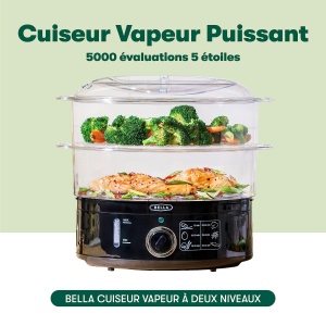 Abur cu doua niveluri BELLA cu cosuri stivuibile si baza detasabila pentru gatire rapida si simultana - oprire automata si protectie la fierbere, 7 L, negru - Img 2