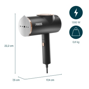 Abur textil pliabil Princess - umeras cu abur 2 in 1 cu indepartare a scamelor - ucide 99% din toate bacteriile - se incalzeste in 30 de secunde - usor - 1300 W - 332890 - Img 3