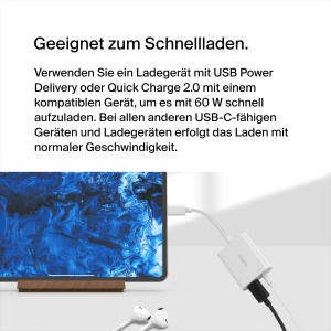 Adaptor audio si de incarcare Belkin Rockstar, USB-C, 60W, Alb - Img 3